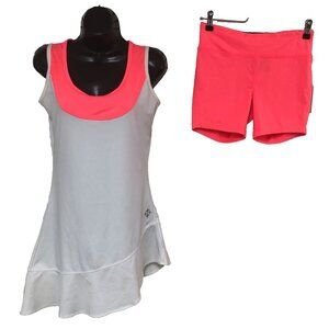 4 ALL Tennis Dress Women S Pickleball 2 PC Asymmetrical White Pink